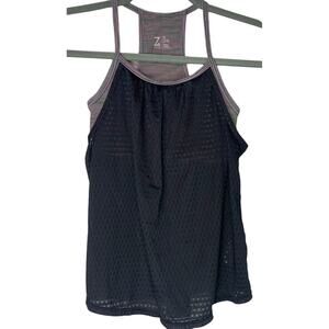 Zella Athletic Yoga Sleeveless Tank Top Builtin Bra Racerback S Black Grey #2974